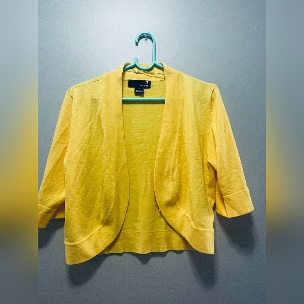 Women's yellow long sleeve cardigan work size 14